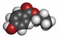 Propylparaben preservative molecule (paraben class). 3D rendering. Atoms are represented as spheres with conventional color coding Royalty Free Stock Photo