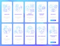 Pros and cons of case study blue gradient onboarding mobile app screen set Royalty Free Stock Photo