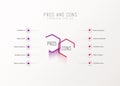 Pros and Cons comparison vector template light vector template with pink and purple hexagons Royalty Free Stock Photo