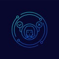 Pros and cons line icon with a girl, vector Royalty Free Stock Photo