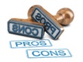 Pros and cons rubber stamps over white background