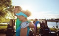 Pros at golf and in marriage. two couples playing a round of golf together on a sunny day.