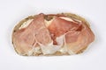 Prosciutto and cream cheese on rustic bread slice Royalty Free Stock Photo