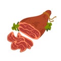 Prosciutto crudo. Meat delicatessen on white background. Slices of Italian dry-cured parma ham. Simple flat style vector