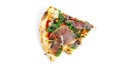 Prosciutto di parma pizza isolated on a white background. Pizza with Parma ham. Jamon. Italian cuisine.