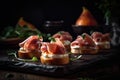 Prosciutto and goat cheese appetizer on a plate Royalty Free Stock Photo