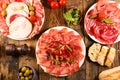 Prosciutto ham, bacon and salami Royalty Free Stock Photo
