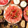 Prosciutto ham, bacon, salami Royalty Free Stock Photo