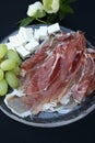 Prosciutto ham, fromage and grapes