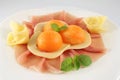 Prosciutto ham, melon and cheese Royalty Free Stock Photo