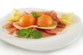 Prosciutto ham, melon and cheese Royalty Free Stock Photo