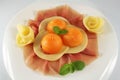 Prosciutto ham, melon and cheese Royalty Free Stock Photo