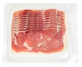 Prosciutto slices in transparent vacuum plastic packaging