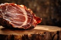 Prosciutto on the wooden board. Iberian ham also known as Jamon iberico. Generative Ai image