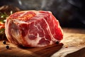 Prosciutto on the wooden board. Iberian ham also known as Jamon iberico. Generative Ai image