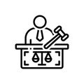 Black line icon for Prosecutor, hammer and jury