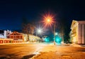 Prospect in the night illumination. Dobrush, Belarus