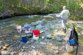 A prospector panning for gold at spruce creek, bc Royalty Free Stock Photo