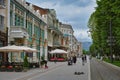 Prospekt Mira street in Vladikavkaz city on a cloudy day