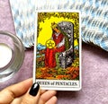 Queen of Pentacles Tarot Card Prosperity Wealth Rich Luxury Fine Living Status Prestige Material Security Economic Royalty Free Stock Photo