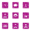 Prosperous company icons set, grunge style