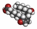 Prostaglandin A1 molecule. 3D rendering. Atoms are represented as spheres with conventional color coding: hydrogen (white), carbon Royalty Free Stock Photo