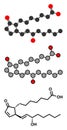 Prostaglandin A1 molecule. Stylized 2D renderings and conventional skeletal formula. Royalty Free Stock Photo