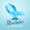Prostate Cancer awareness, blue ribbon background. Prostate cancer awareness symbol isolated on blue background