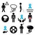 Prostate cancer awareness, mens health icons set