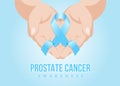 Prostate cancer Awareness month banner with hand hold blue light ribbon sign vector design