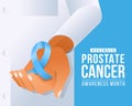 Prostate cancer awareness month - Closeup Doctor hand hold blue ribbon awareness on blue background vector design