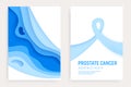 Prostate cancer awareness month paper cut banner set. Paper art blue ribbon - November health care symbol. International