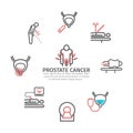 Prostate Cancer banner. Symptoms, Causes, Treatment. Vector signs for web graphics.
