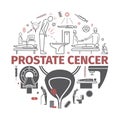 Prostate Cancer. Symptoms, Causes, Treatment. Vector Icons. Royalty Free Stock Photo