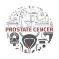 Prostate Cancer. Symptoms, Causes, Treatment. Vector Icons.