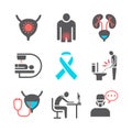 Prostatitis icons. Symptoms, Causes, Treatment. Vector signs for web graphics.