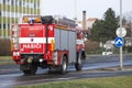 Prostejov Czech Rep 28th January - Fire truck leaving from water hydrant after being filled up and driving to the fire