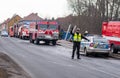 Prostejov Czech Rep 28th January - Policeman, trafic officer conducting the traffic on a place of real fire fighting action