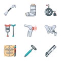 Prosthetic appliance icons set, cartoon style