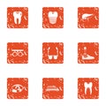 Prosthetic appliance icons set, grunge style