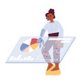 Prosthetic arm black woman touching analytics dashboard 2D cartoon character