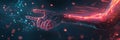 A prosthetic arm using neural signals is depicted, featuring glowing lines that connect the brain and the artificial