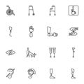 Prosthetic technology line icons set