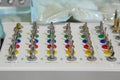 Prosthetist box set of tools for the installation of dental implants. The boxes Plastic set of drills medical colour-coded. Royalty Free Stock Photo