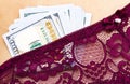 Prostitute in lingerie with money Royalty Free Stock Photo