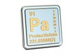Protactinium or protoactinium, Pa chemical element sign. 3D rend Royalty Free Stock Photo