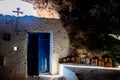 Interior of an old church cave with Christian saint pictures. Ayioi Saranta orthodox chapel