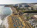 Protaras, Cyprus - Oct 11. 2019. Aerial view of Famous Sunrise Beach -a beautiful public Beach