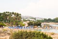 Protaras. Beach of Cavo Maris Hotel in Protaras. Panorama of Cyprus Shore