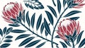 Protea Bloom with Stylized Leaves Vector Design, vector design Generative AI Royalty Free Stock Photo